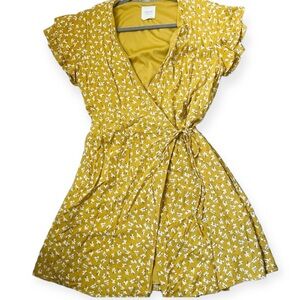 Harper Heritage Yellow Wrap Around Floral Dress | Size Large